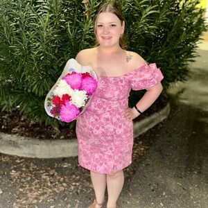 Trixxi Pink Puff Sleeve Off-Shoulder Sundress